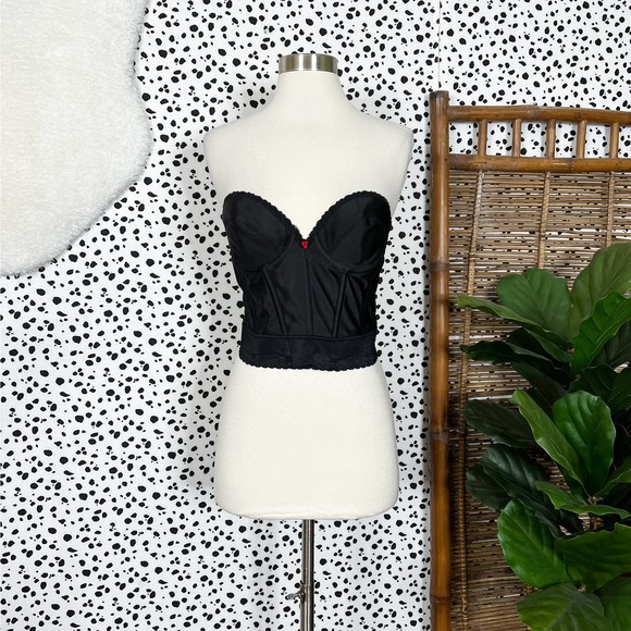 Vintage Other - Vintage | Carnival Black Satin Strapless Low Back Corset Top ILGWU 36B